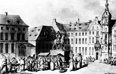 Marktplatz in Dsseldorf, Aquarell von Thomas Rowlandson, 1791
