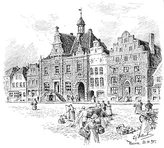 Marktplatz mit Rathaus um 1895