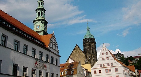 Rathaus und Marienkirche in der Pirnaer Altstadt