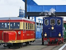Kleinbahn und Dampflok im Hafen von Borkum