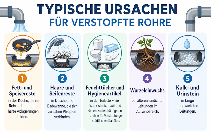 Typische Ursachen für verstopfte Rohre Typische Ursachen für verstopfte Rohre