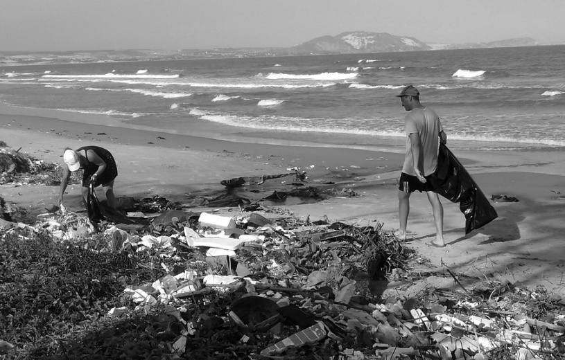 Müll sammeln am Strand